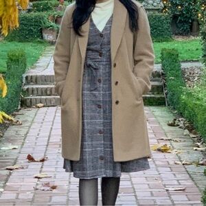 J. Crew Factory Beige Tan Button Up Winter Wool Coat Size 6 Small Peacoat